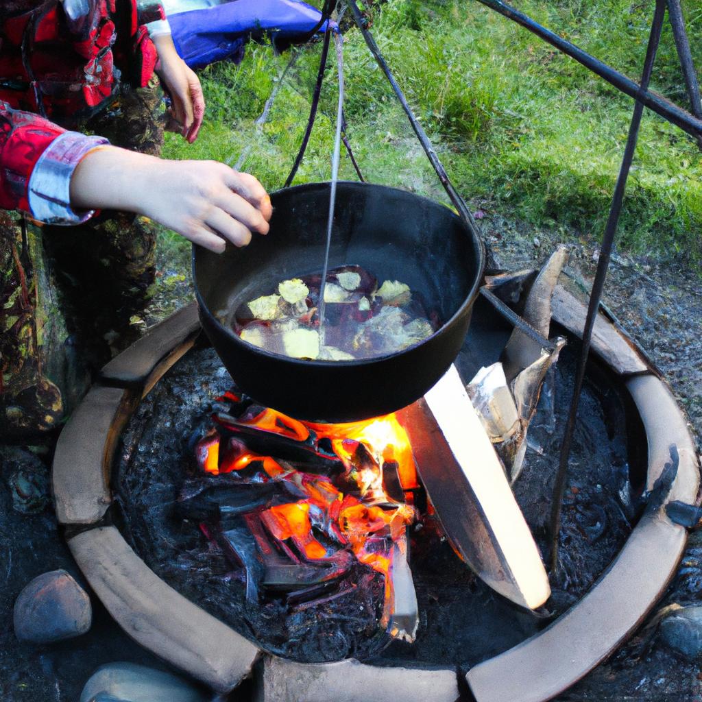 Person cooking over a campfire