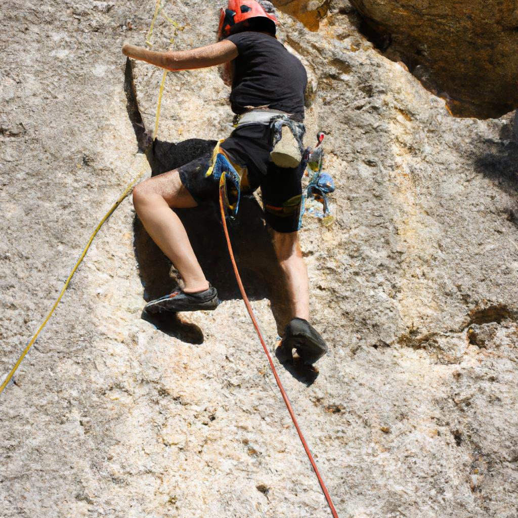 Person rock climbing with equipment