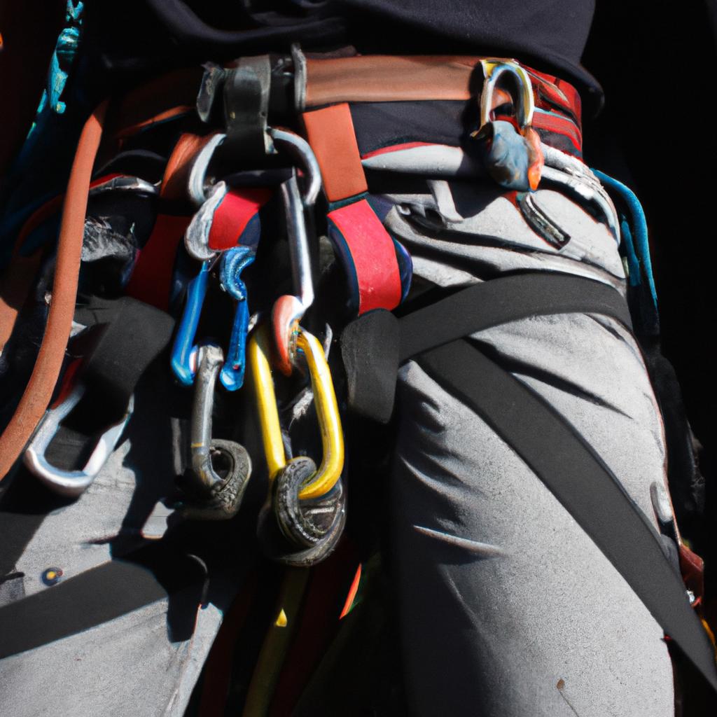 Person wearing safety climbing gear